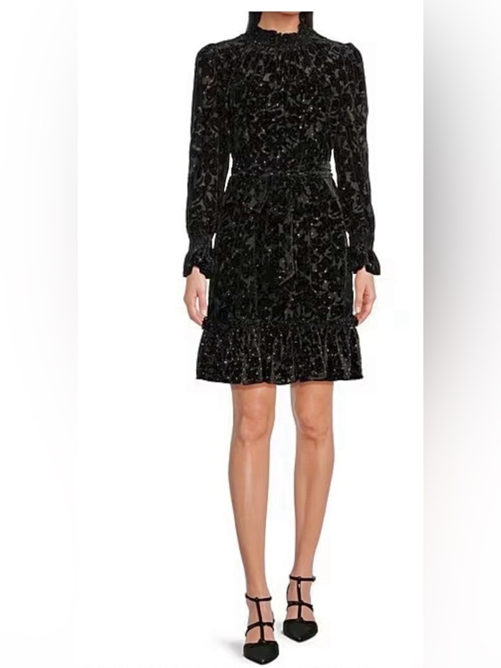 Alex Marie Black Velvet Cocktail Dress Semi Sheer Floral size 12